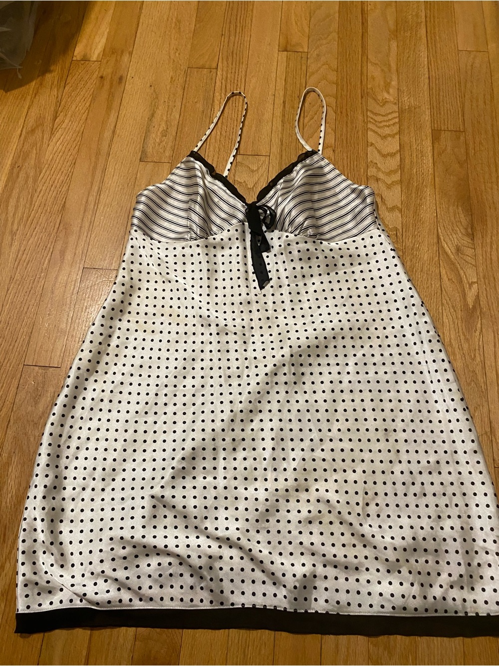 Gilligan & O'Malley White Satin Polka Dot Cami with Black Trim